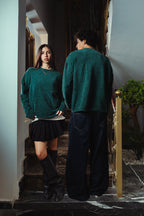 Mineral Green Velvet Knitted Crewneck