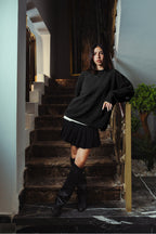 [women] Black Velvet Crewneck Front View