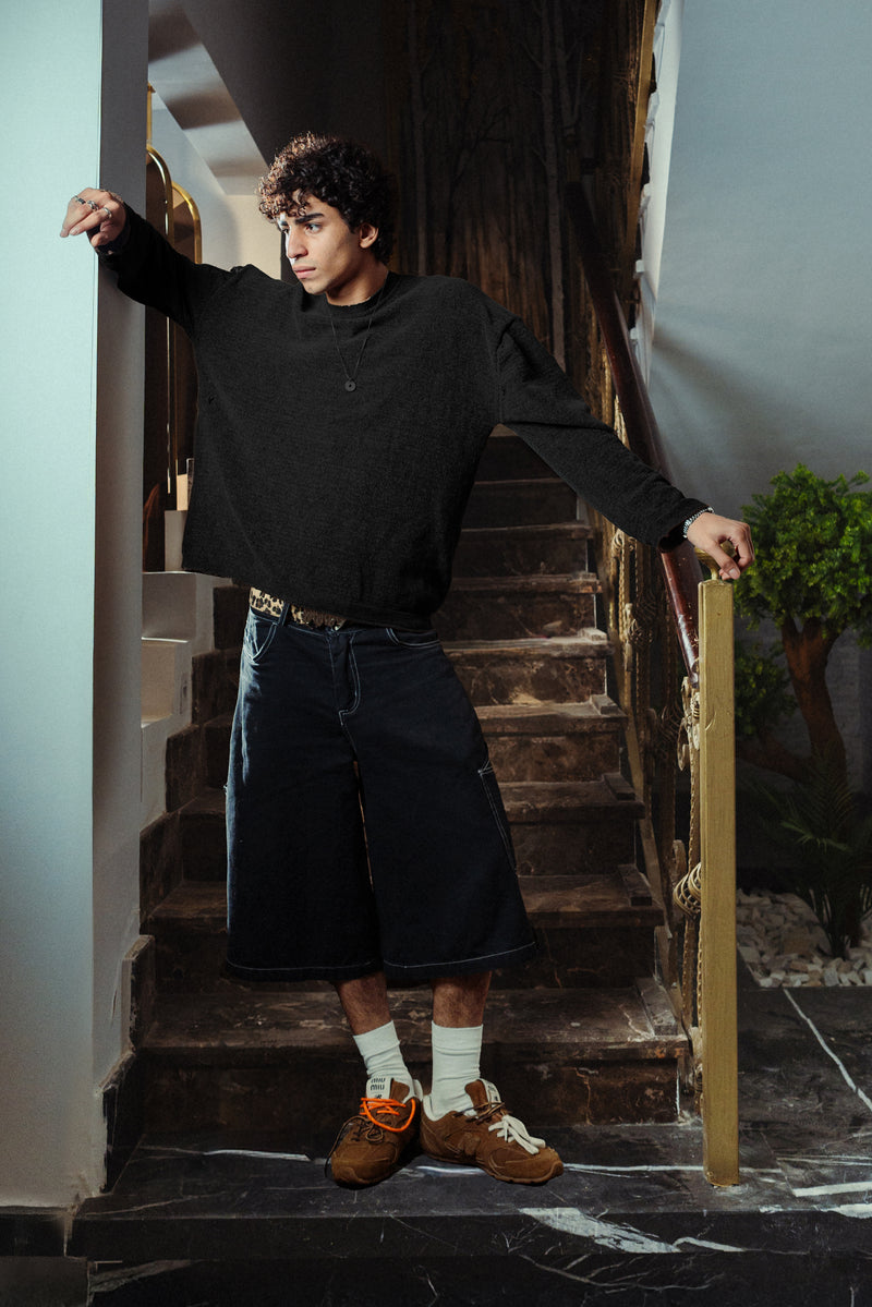 Black Velvet Knitted Crewneck