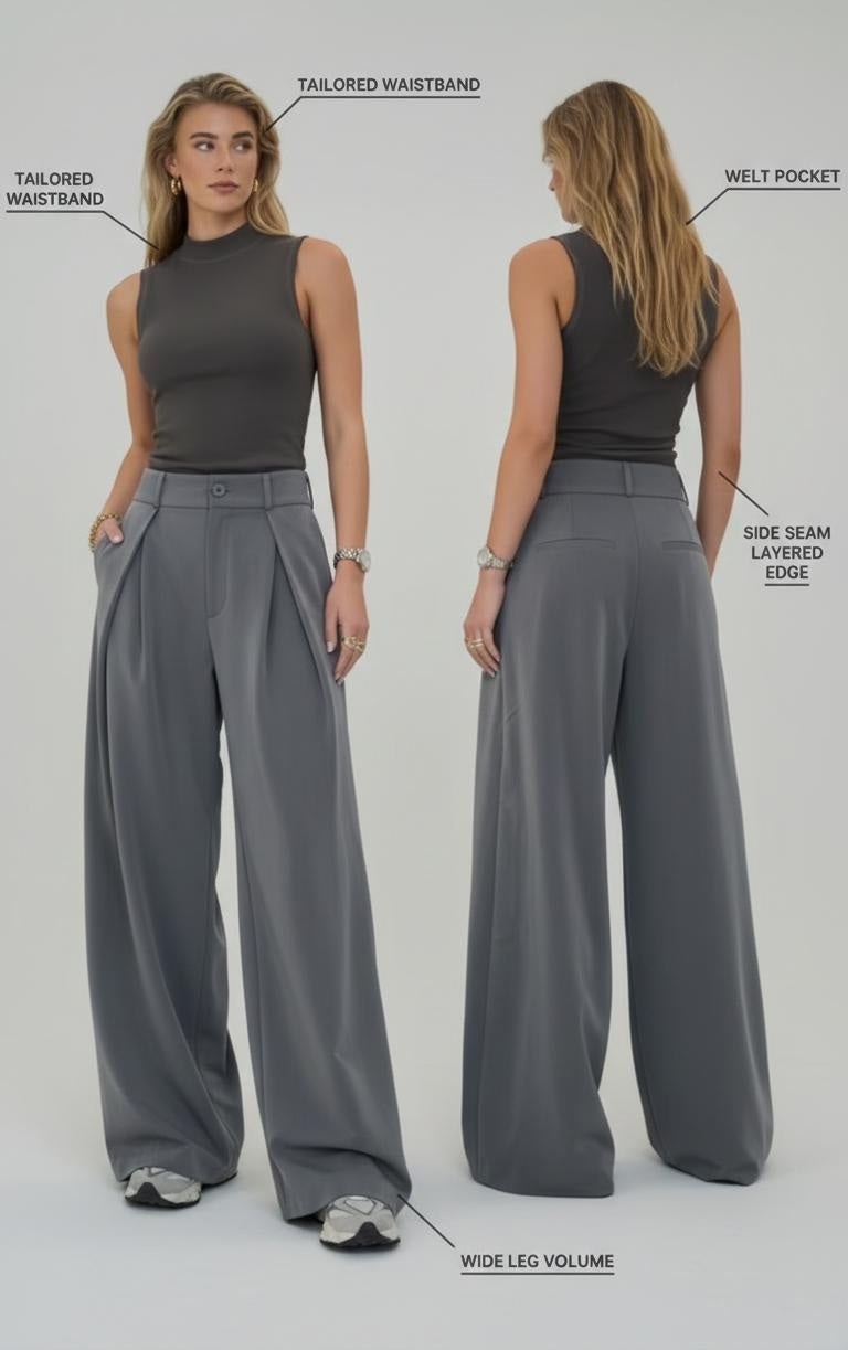 Women's Charcoal Grey Daydrift Pleated Pants