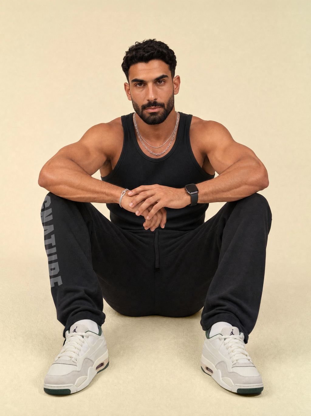 [men] Black Ankle Zip Straight Leg Sweatpants