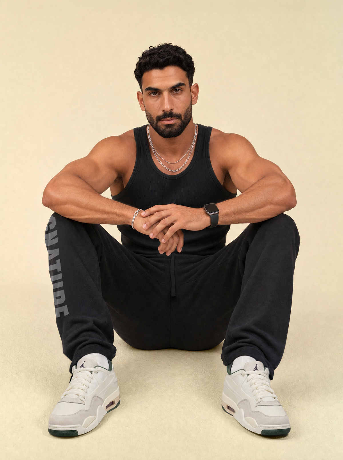 [men] Black Ankle Zip Straight Leg Sweatpants