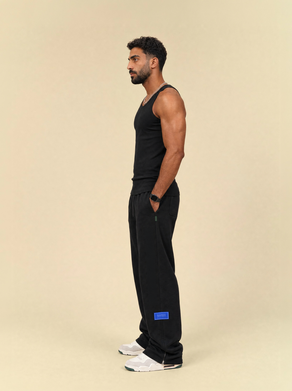 [men] Black Ankle Zip Straight Leg Sweatpants