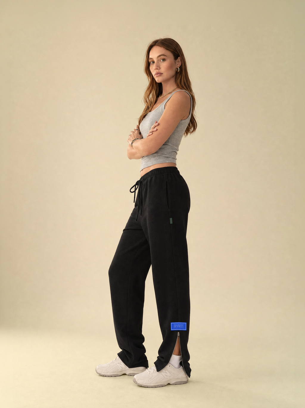 [women] Black Ankle Zip Straight Leg Sweatpants