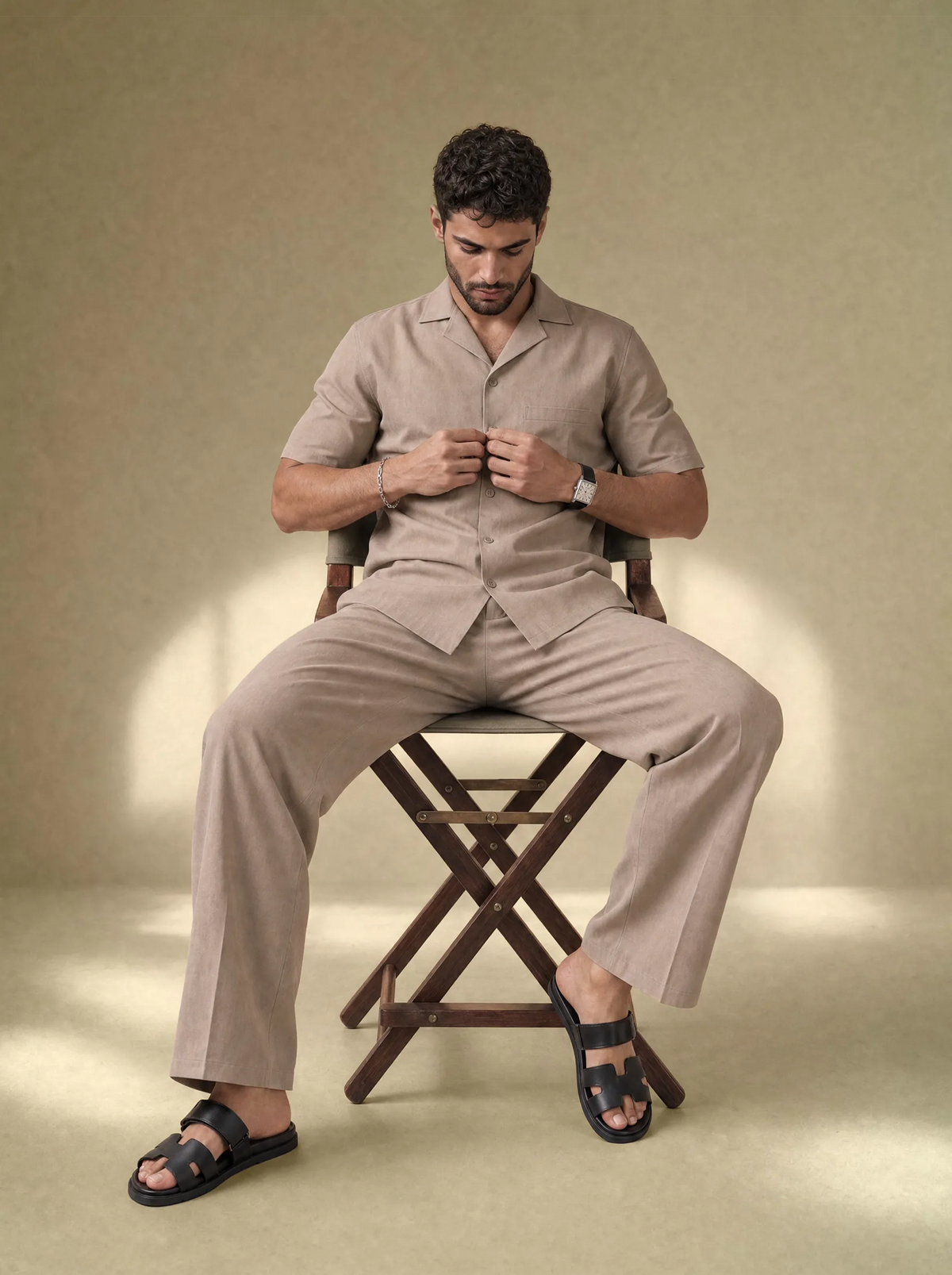 [men] Brushed Linen Shirt + Pants Set