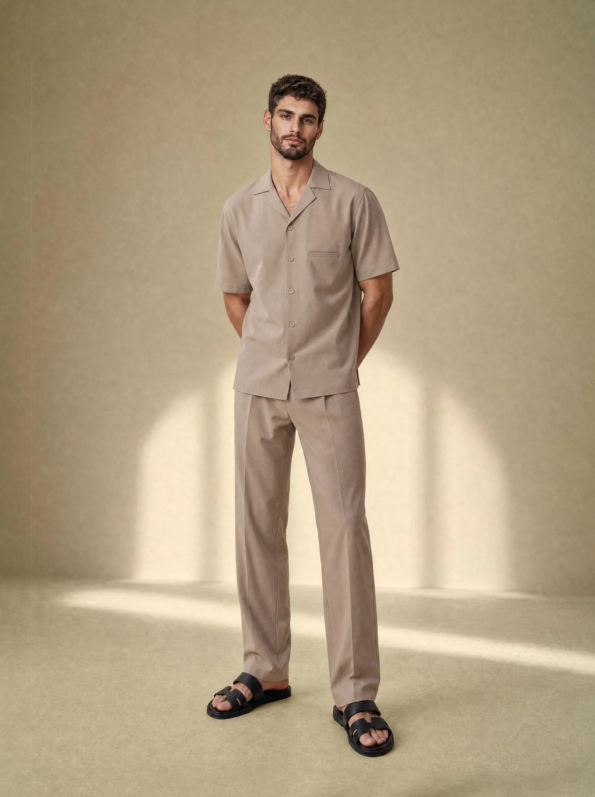 [men] Brushed Linen Shirt + Pants Set