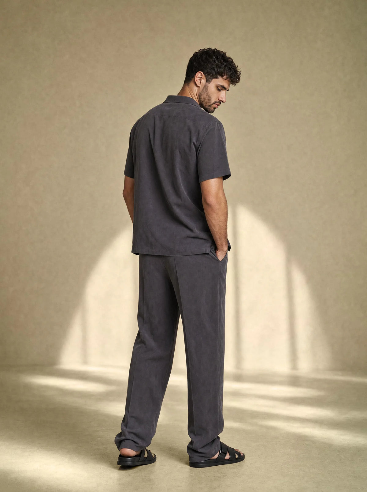 [men] Brushed Linen Shirt + Pants Set