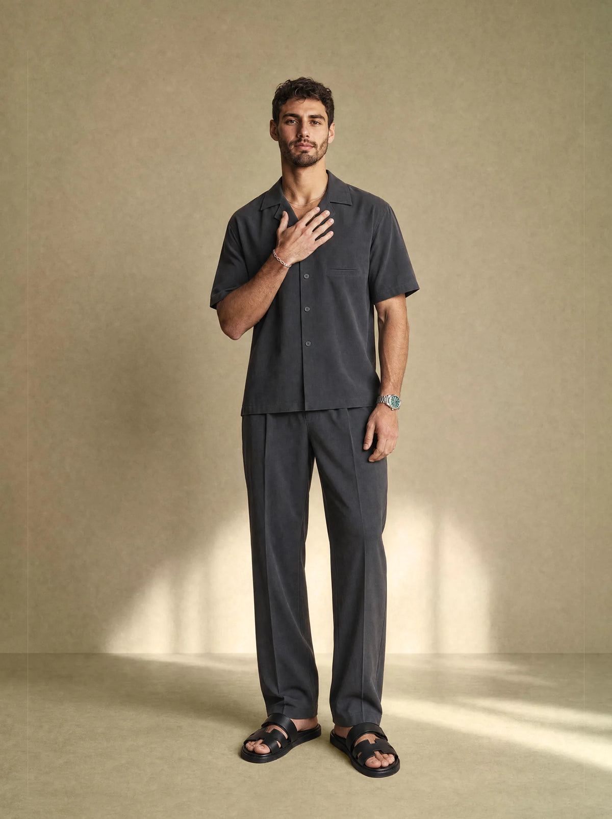 [men] Brushed Linen Shirt + Pants Set