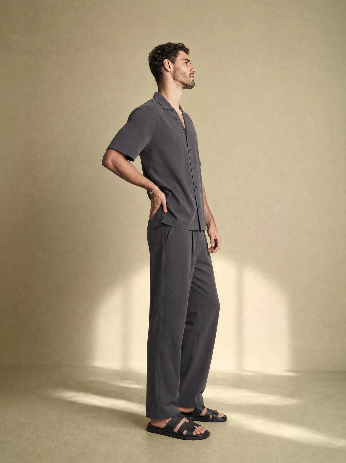 [men] Brushed Linen Shirt + Pants Set