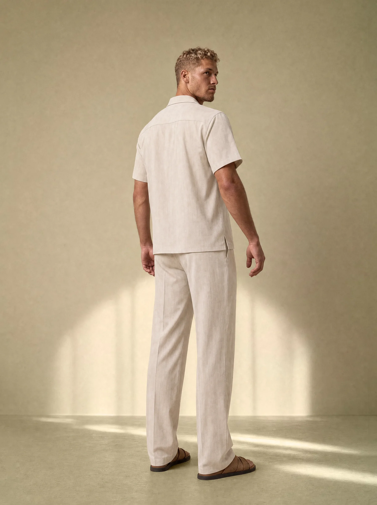 [men] Brushed Linen Shirt + Pants Set