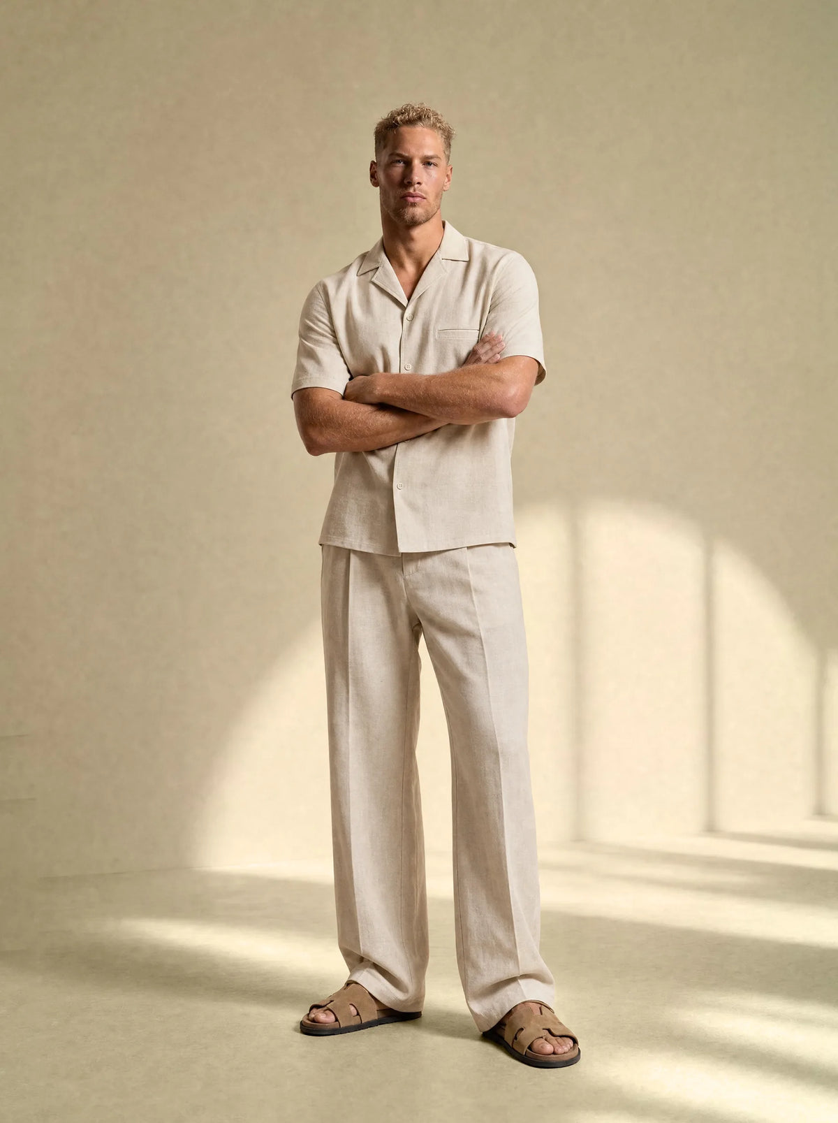 [men] Brushed Linen Shirt + Pants Set