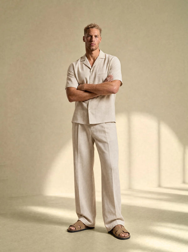 [men] Brushed Linen Shirt + Pants Set