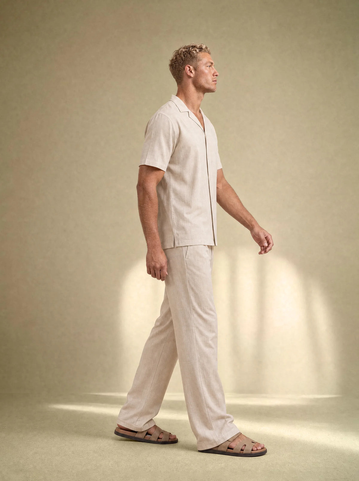 [men] Brushed Linen Shirt + Pants Set