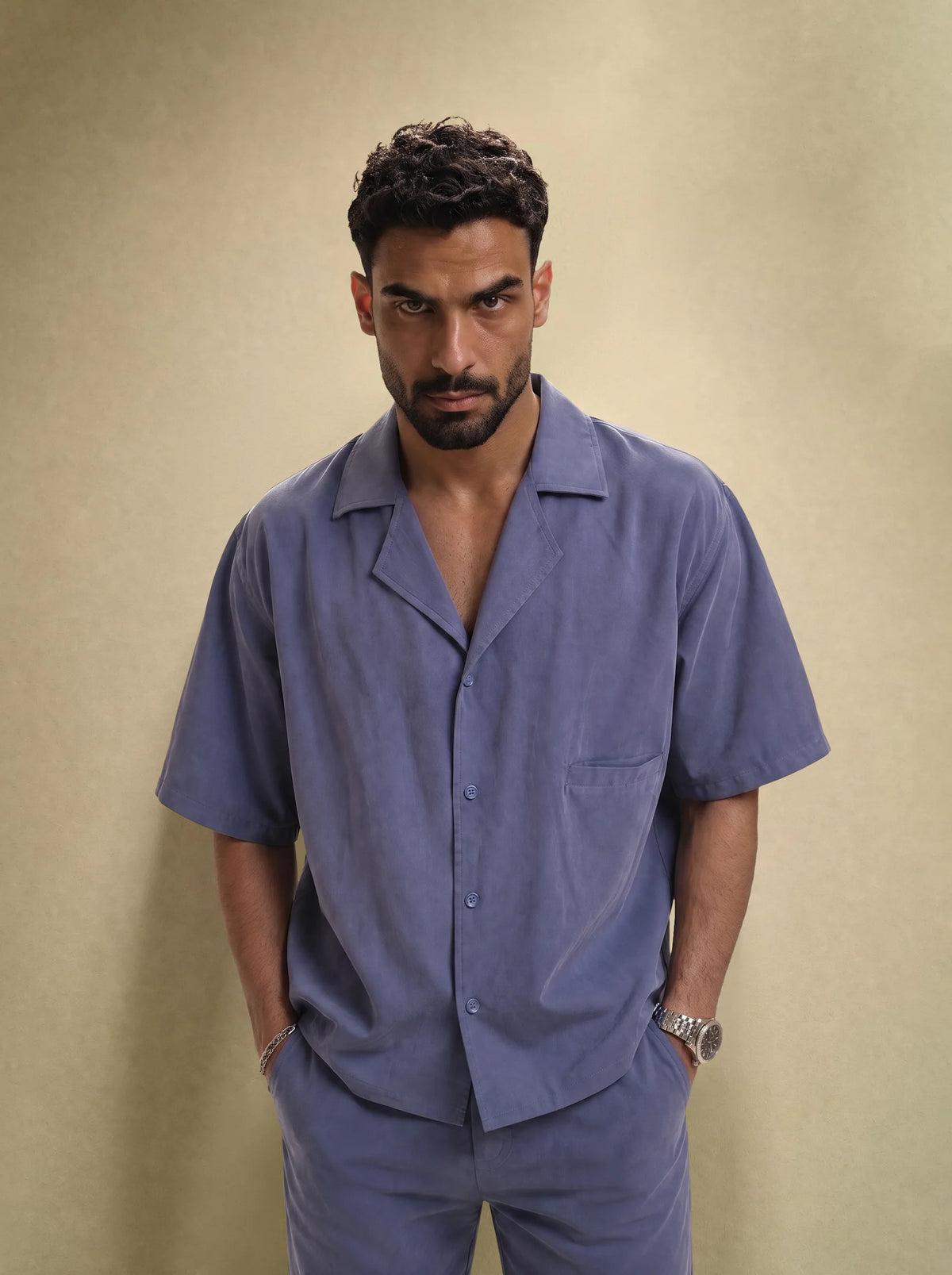 [men] Brushed Linen Shirt + Pants Set