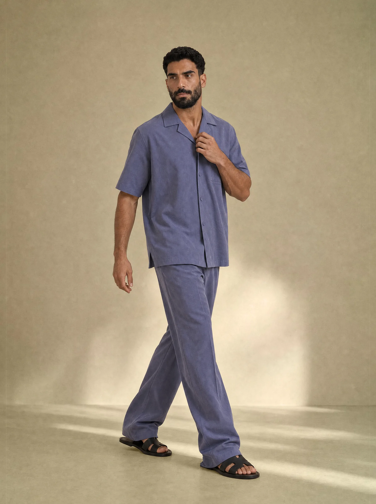 [men] Brushed Linen Shirt + Pants Set