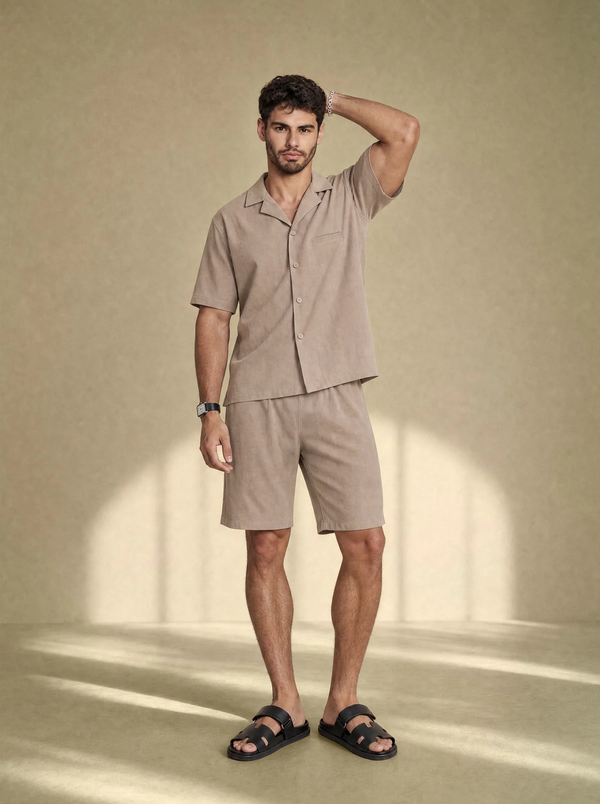 [men] Brushed Linen Shirt + Shorts Set