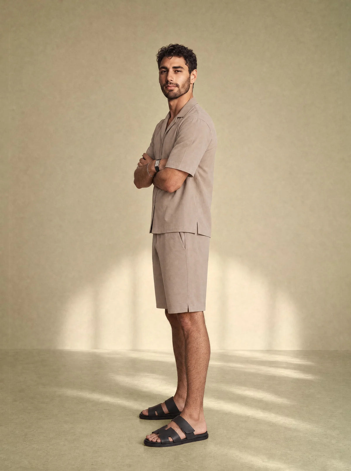 [men] Brushed Linen Shirt + Shorts Set