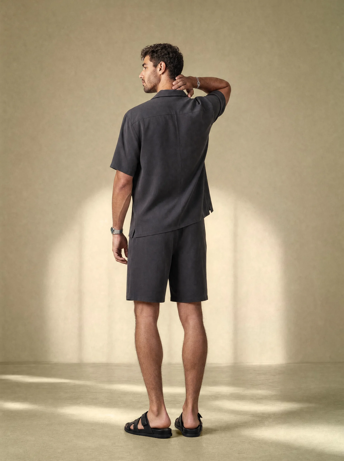 [men] Brushed Linen Shirt + Shorts Set