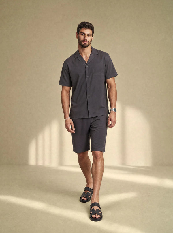 [men] Brushed Linen Shirt + Shorts Set