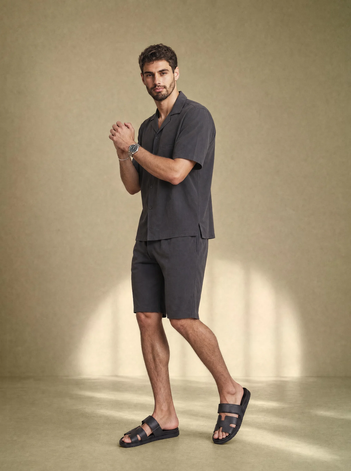 [men] Brushed Linen Shirt + Shorts Set