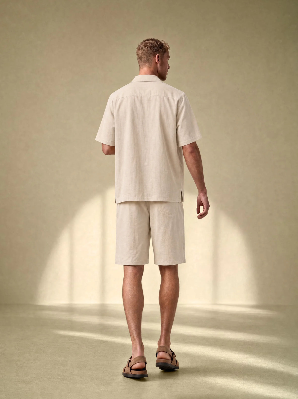 [men] Brushed Linen Shirt + Shorts Set