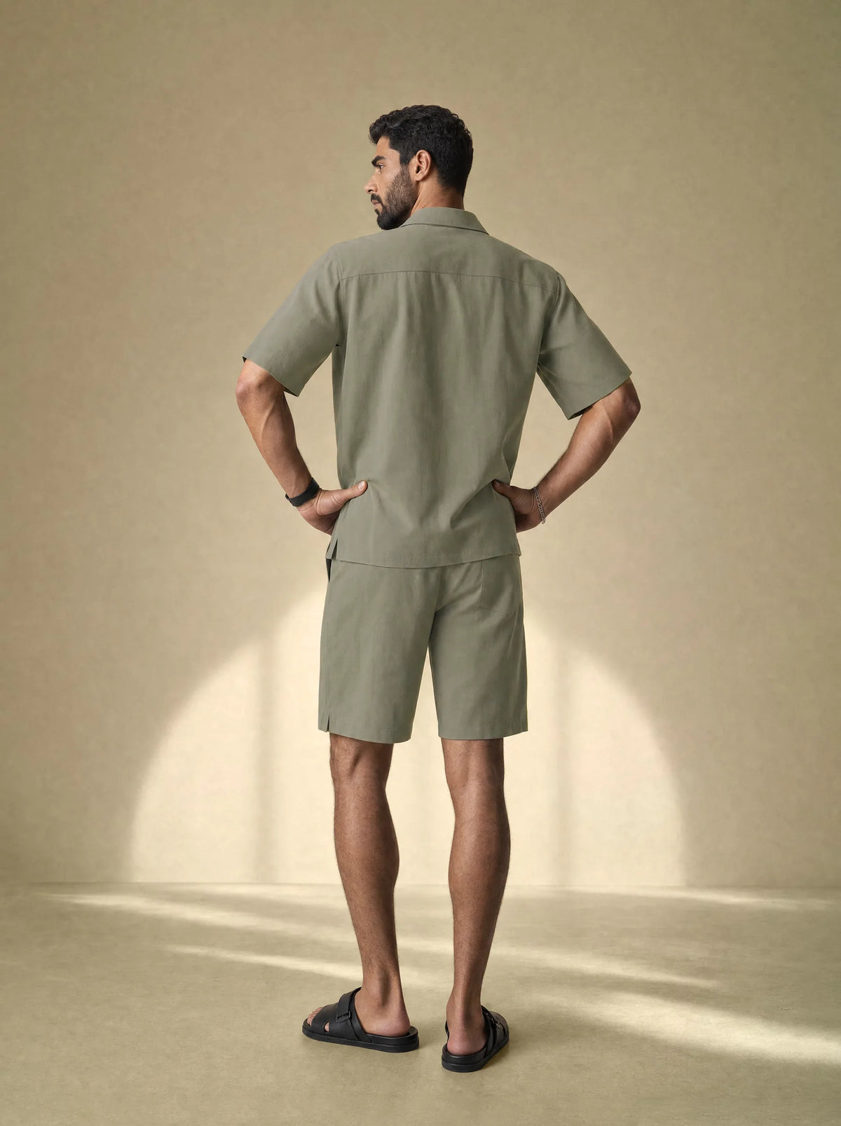 [men] Brushed Linen Shirt + Shorts Set