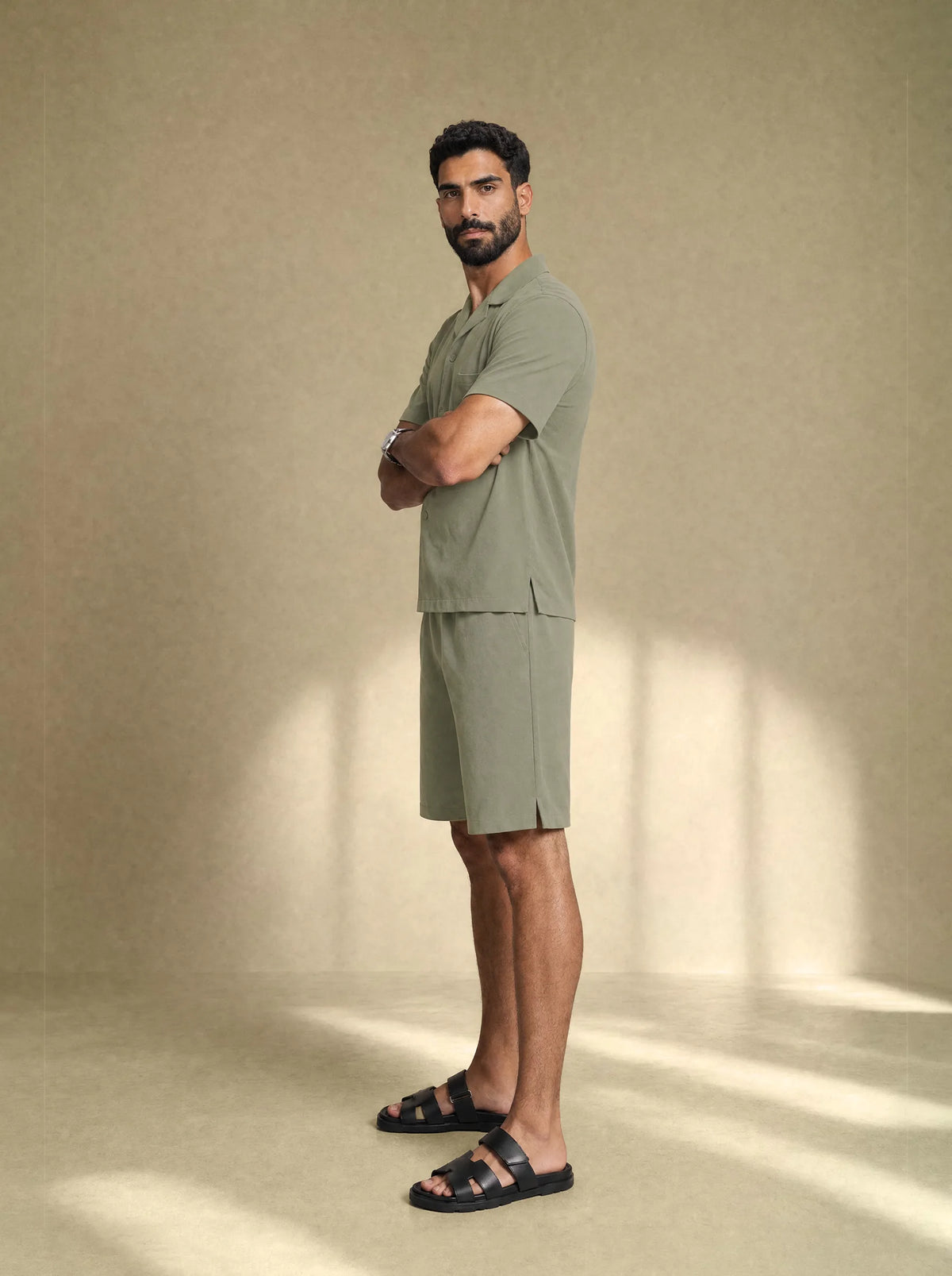 [men] Brushed Linen Shirt + Shorts Set