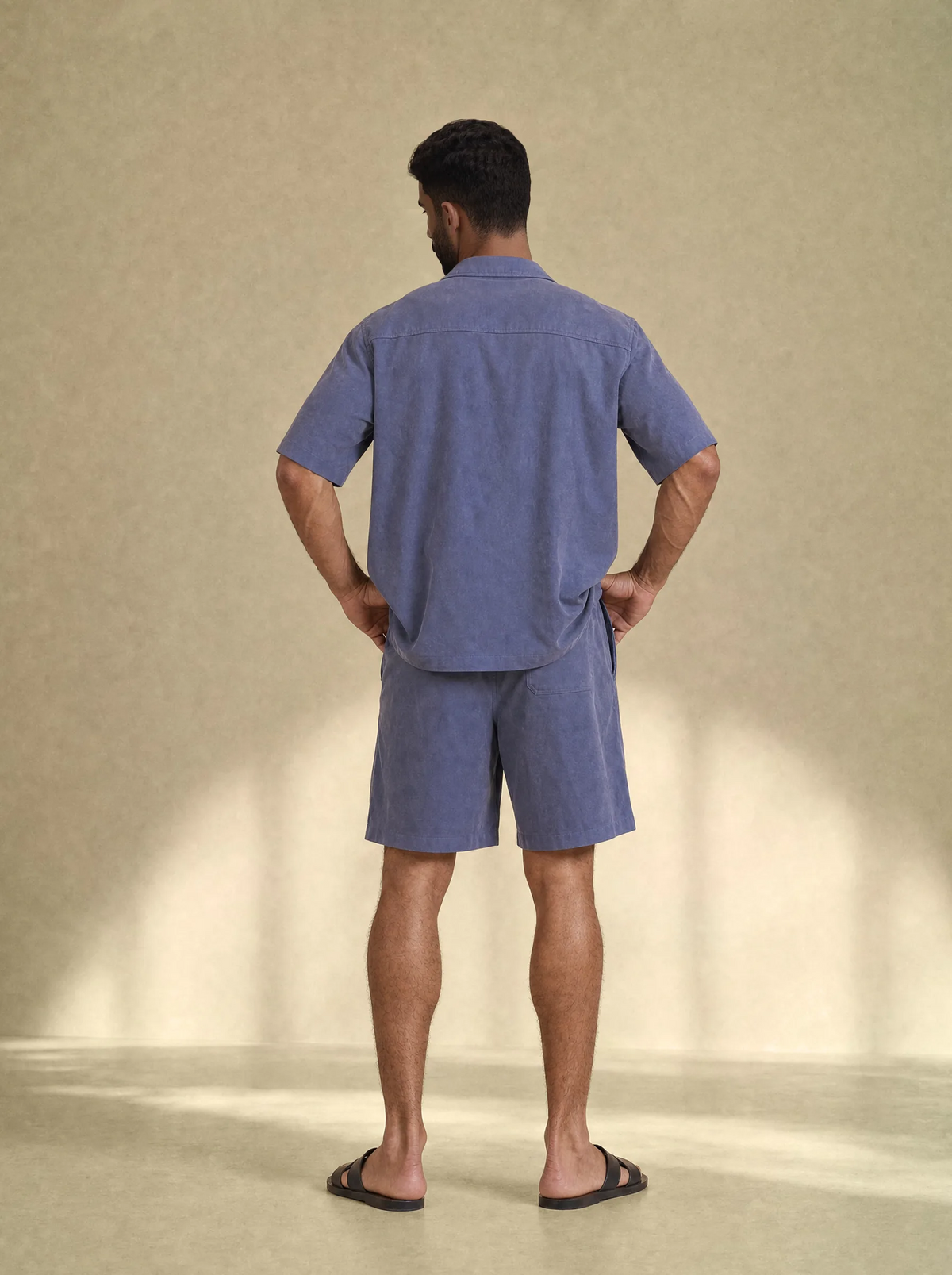 [men] Brushed Linen Shirt + Shorts Set