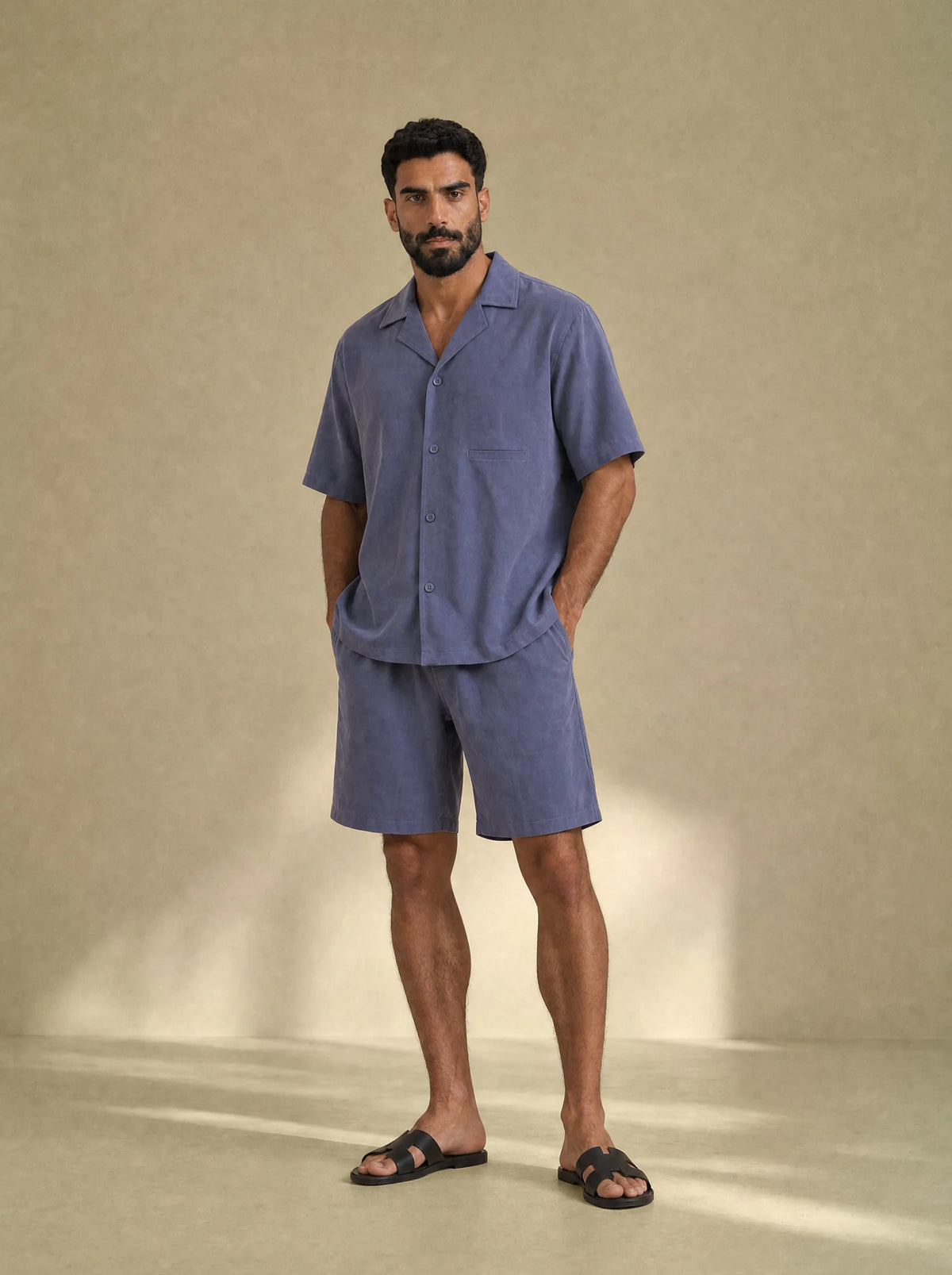 [men] Brushed Linen Shirt + Shorts Set