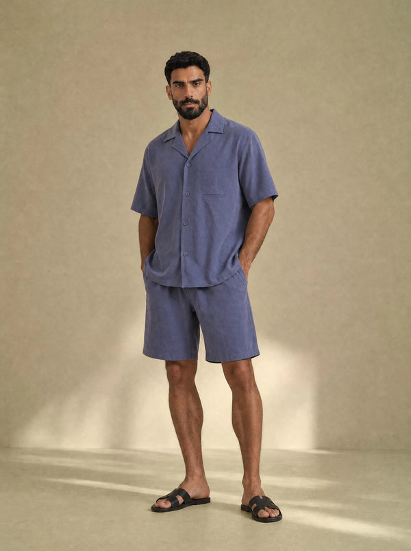[men] Brushed Linen Shirt + Shorts Set