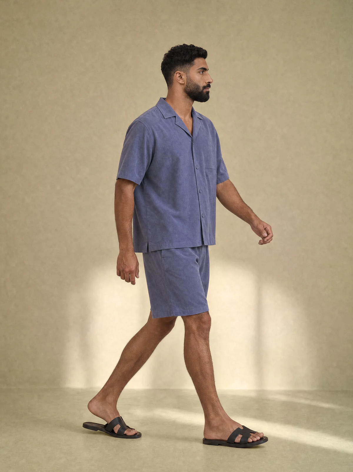 [men] Brushed Linen Shirt + Shorts Set