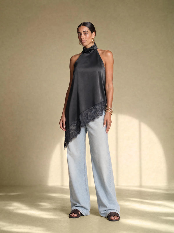 [women] High Neck Halter Top With Lace