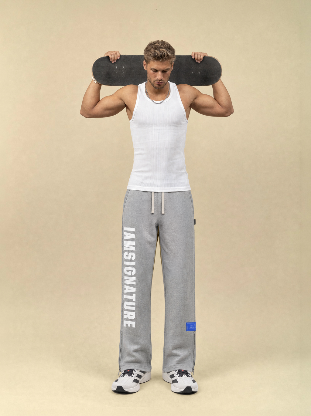 [men] Heather Gray Ankle Zip Straight Leg Sweatpants