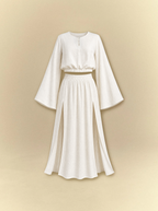 [unisex] Bell Sleeves Linen Crop Top with Side Slits Skirt Set