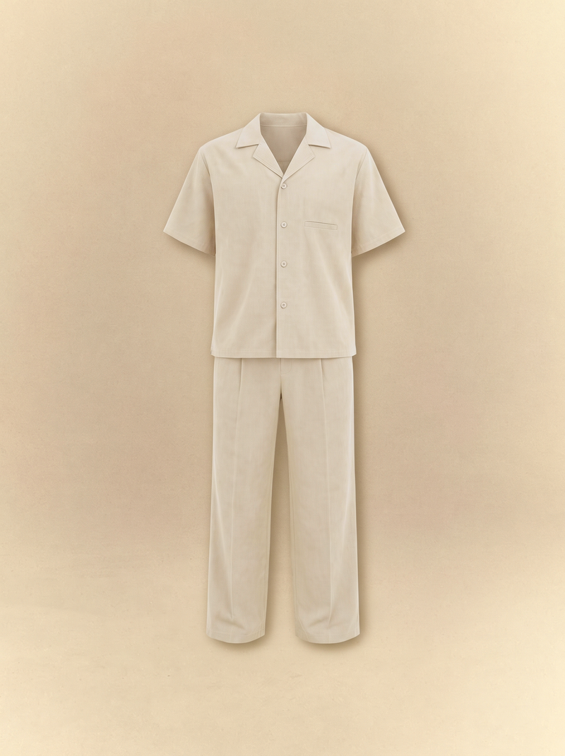 Brushed Linen Shirt + Pants Set - Ivory