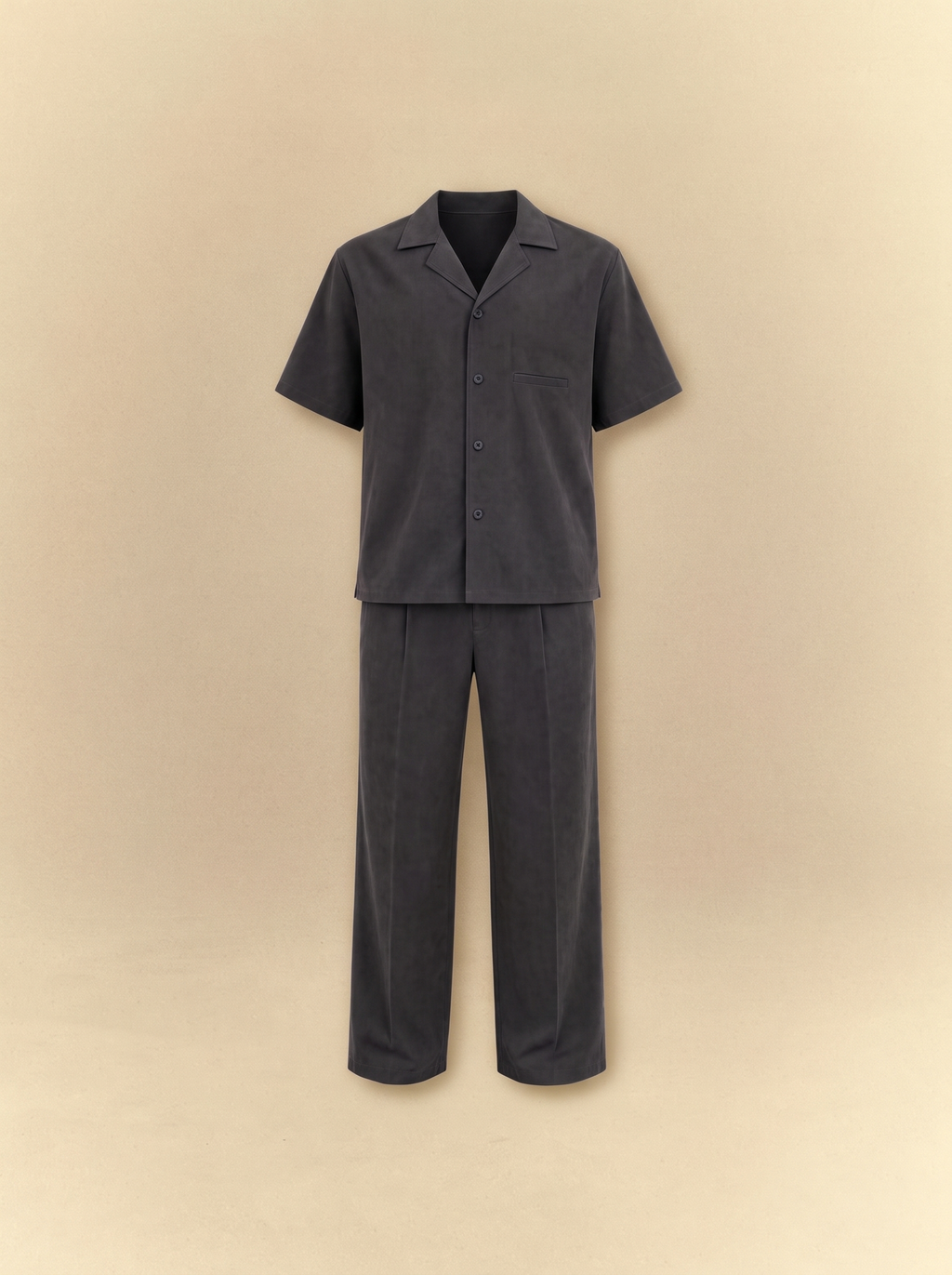 [unisex] Brushed Linen Shirt + Pants Set - Faded Black