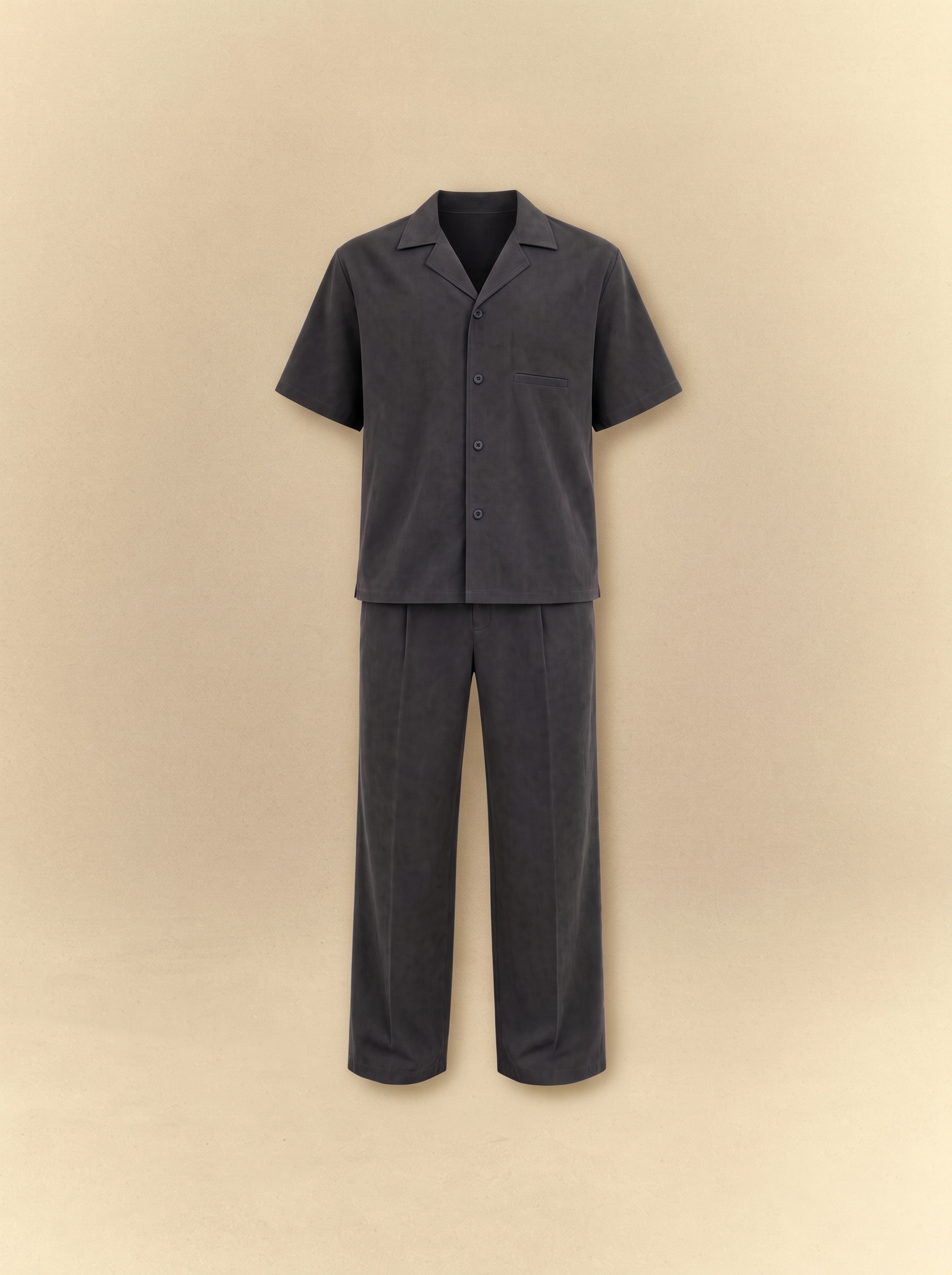 [unisex] Brushed Linen Shirt + Pants Set - Faded Black