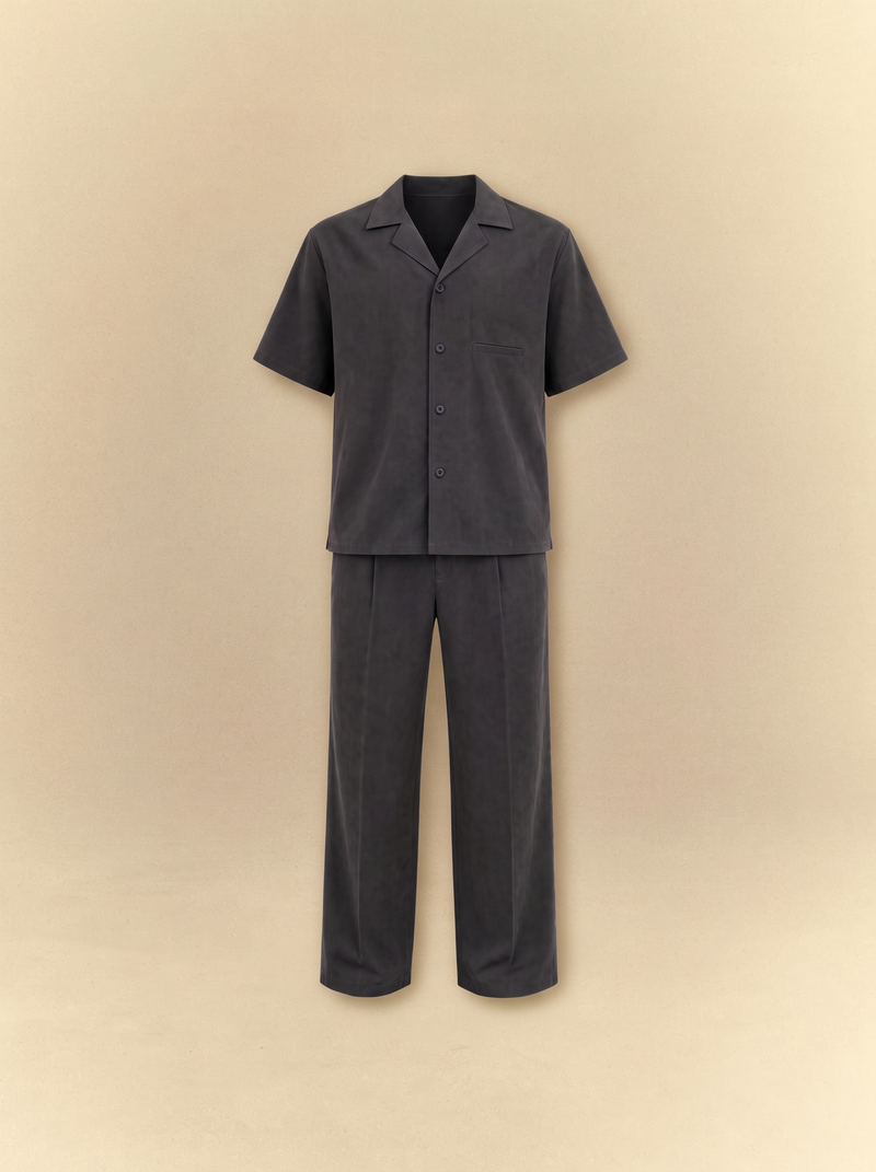 Brushed Linen Shirt + Pants Set - Faded Black