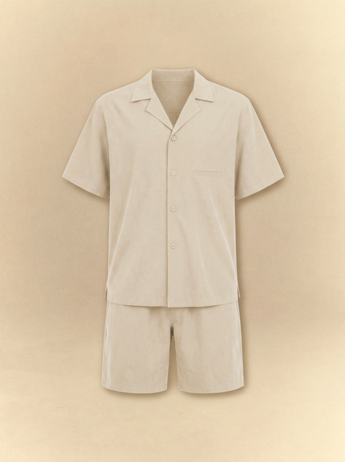 [unisex] Brushed Linen Shirt + Shorts Set - Ivory