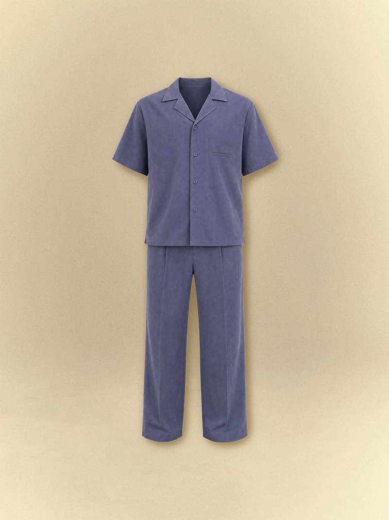 Brushed Linen Shirt + Pants Set - Slate Blue