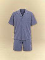 [unisex] Brushed Linen Shirt + Shorts Set - Slate Blue