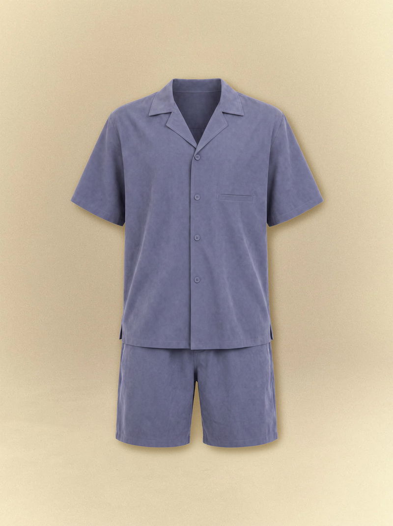 Brushed Linen Shirt + Shorts Set - Slate Blue