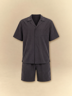 [unisex] Brushed Linen Shirt + Shorts Set - Faded Black