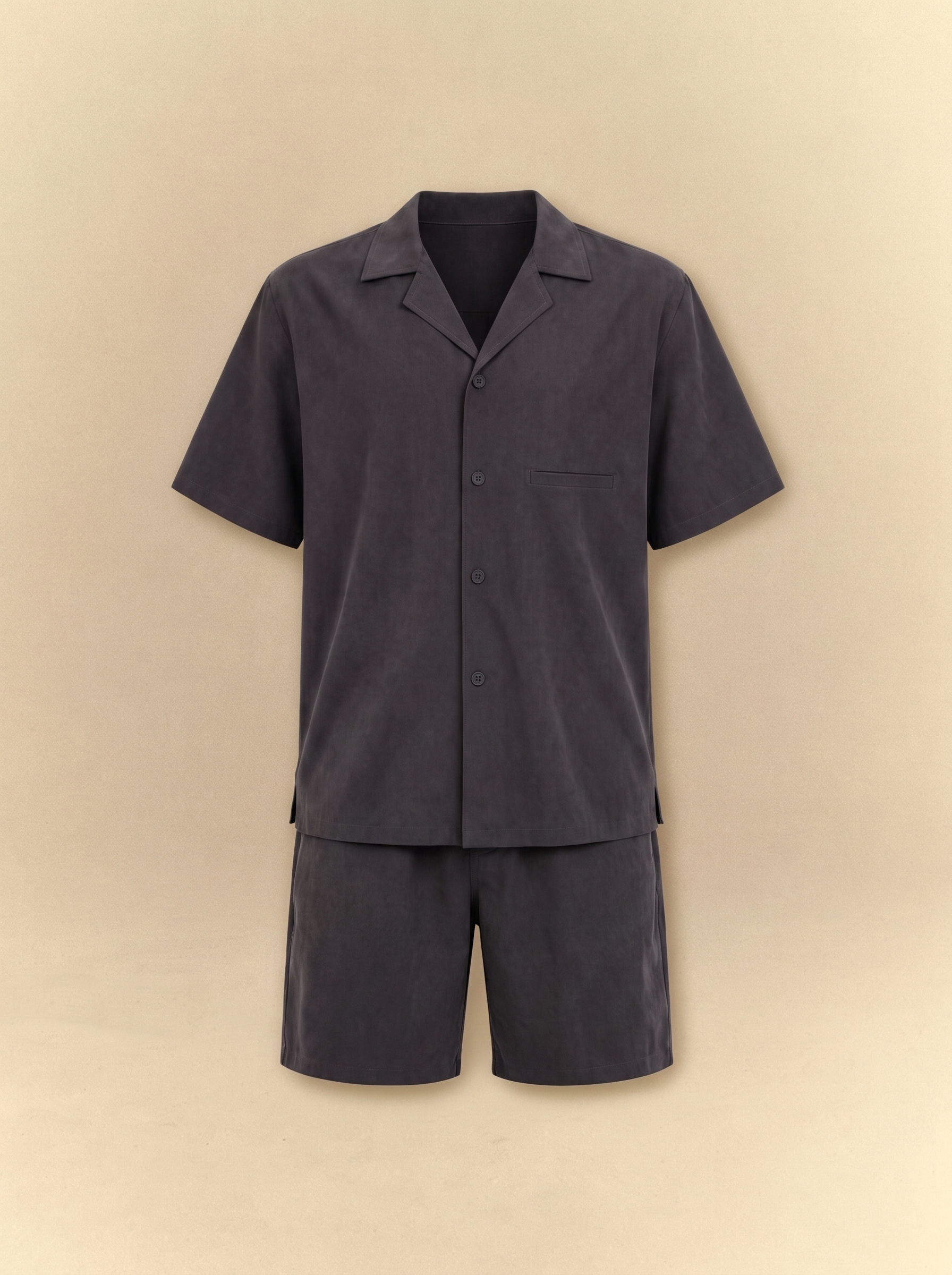 [unisex] Brushed Linen Shirt + Shorts Set - Faded Black