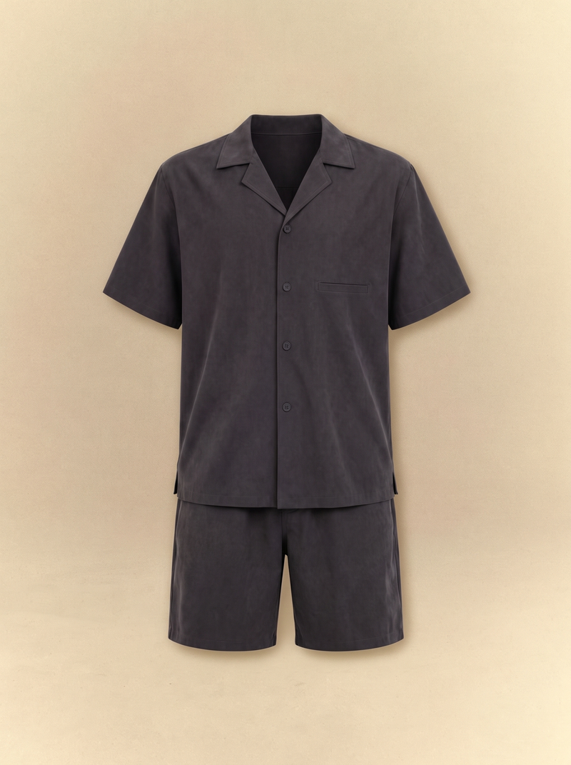 Brushed Linen Shirt + Shorts Set - Faded Black