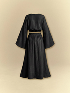 [unisex] Bell Sleeves Linen Crop Top with Side Slits Skirt Set