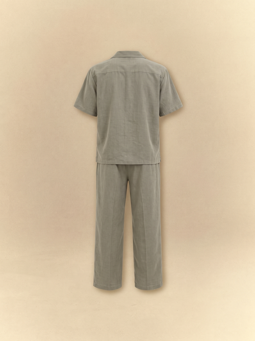[unisex] Brushed Linen Shirt + Pants Set - Sage Olive