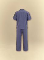 [unisex] Brushed Linen Shirt + Pants Set - Slate Blue