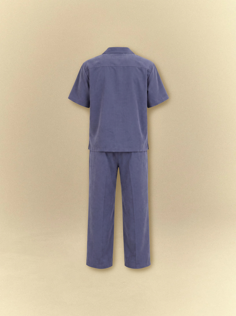 Brushed Linen Shirt + Pants Set - Slate Blue