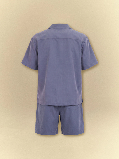 [unisex] Brushed Linen Shirt + Shorts Set - Slate Blue